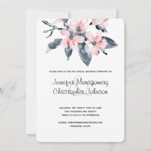 Pink & Grey Flowers Watercolor Virtual Wedding Invitation
