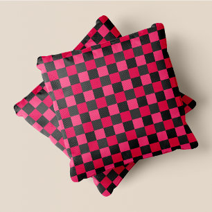 Pink & Grey Fun Retro Chic Chequered Squares Cushion