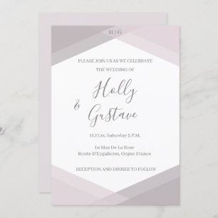 Pink Grey Geometric Monogram Modern Chic Wedding Invitation