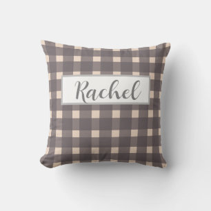 Pink Grey Gingham Personalised  Cushion