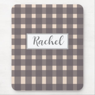 Pink Grey Gingham Personalised  Mouse Pad