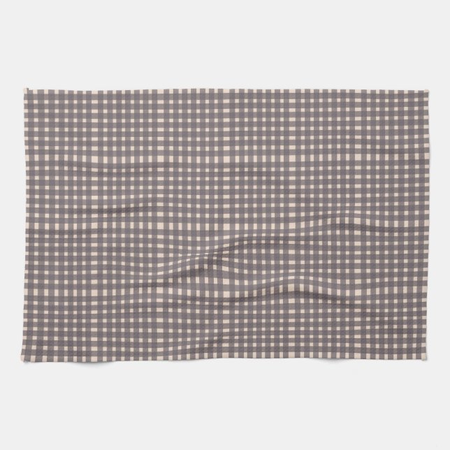 Pink Grey Gingham Plaid Pattern  Tea Towel (Horizontal)