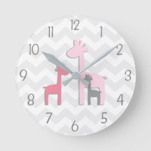 Pink Grey Giraffe Wall Clock