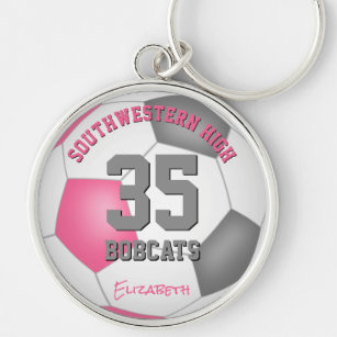 pink grey girls sports team name soccer key ring