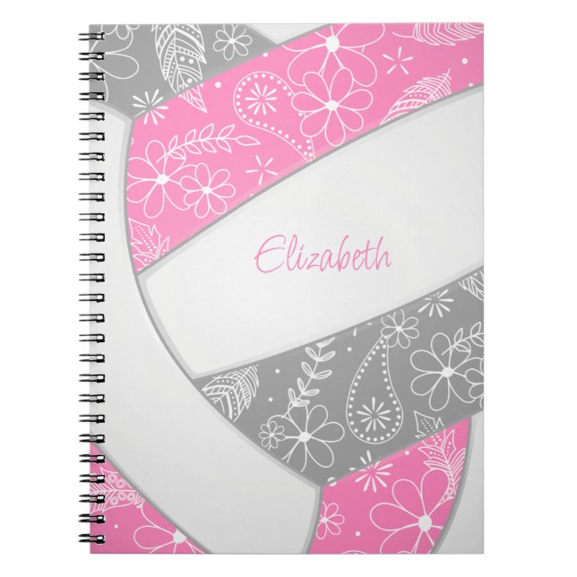 pink grey girly boho sports volleyball notebook (Front)