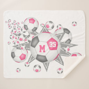 pink grey girly soccer ball blowout sports decor sherpa blanket