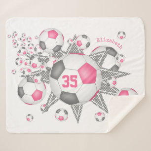 pink grey girly soccer ball blowout sports decor sherpa blanket