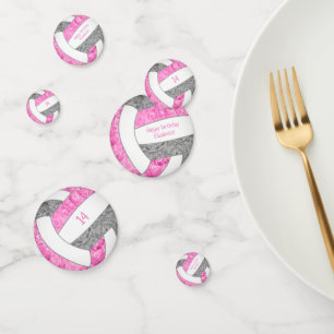 pink grey girly volleyball birthday party confetti