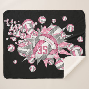 pink grey girly volleyballs stars personalised sherpa blanket