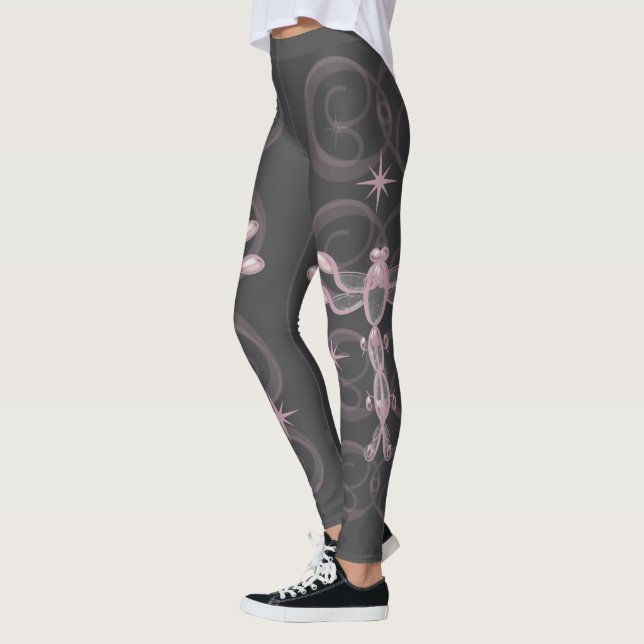 Pink, Grey, Glass Dragonflies with Stars Leggings (Left)
