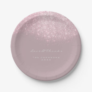 Pink Grey Glitter Birthday Mauve 16th Wedding Paper Plate