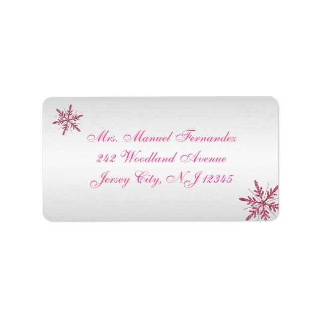 Pink, Grey Glitter Snowflakes Return Address Label (Front)