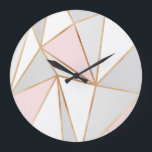 Pink, Grey & Gold Geo Large Clock<br><div class="desc">Pink,  Grey & Gold Geo</div>