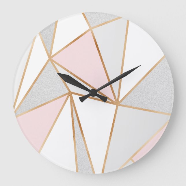 Pink, Grey & Gold Geo Large Clock (Front)