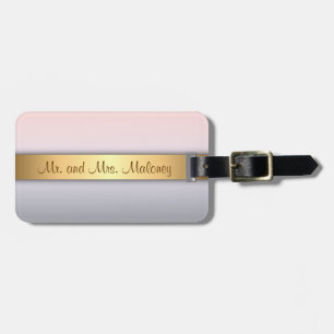 Pink Grey Gradient Rose Gold Monogram Luggage Tag