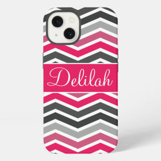 Pink Grey Grey Chevron Name iPhone 13 Case