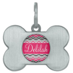 Pink Grey Grey Chevron Name Pet Tag