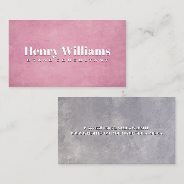 Pink Grey Grunge Texture Business Card (Front/Back)