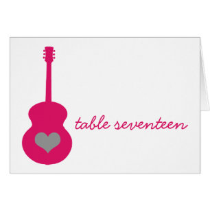 Pink/Grey Guitar Heart Table Number Card