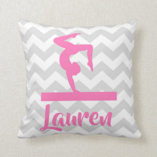 Pink Grey Gymnastics Throw Pillow