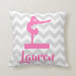Pink Grey Gymnastics Throw Pillow