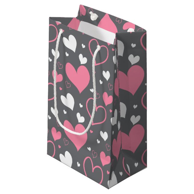 Pink & Grey Hearts Gift Bag (Front Angled)