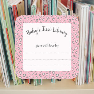 Pink Grey Leopard frame 2 bookplate  Square Sticker