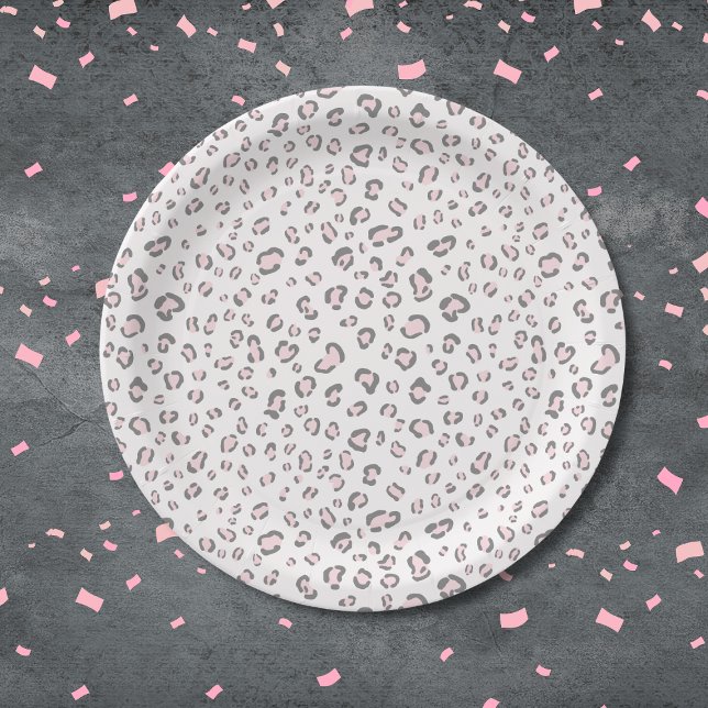Pink Grey Leopard Pattern Paper Plate (Creator Uploaded)