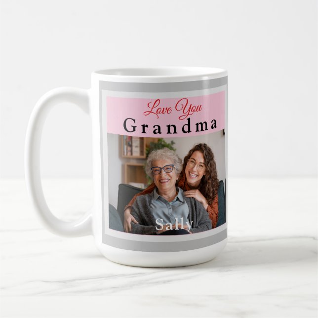 Pink & Grey Love You Grandma Photo Mug (Left)