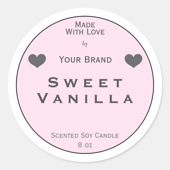 Pink Grey Made With Love Product Packaging Label   (Front)