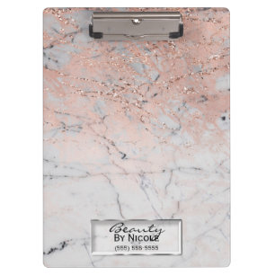 Pink & Grey Marble Modern Fashion Personalised Clipboard