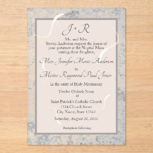 Pink & Grey Marble Monogramed Wedding Invitation