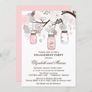 Pink & Grey Mason Jars Engagement Party Invitation
