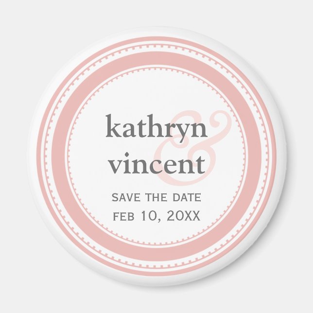 Pink grey medallion ampersand circle save the date magnet (Front)