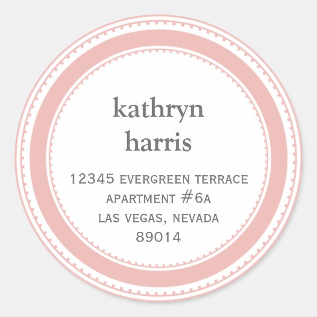 Pink grey medallion modern circle address label (Front)