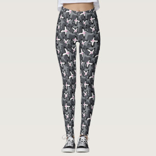 Pink grey modern abstract flowers leggings