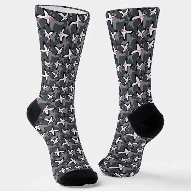 Pink grey modern abstract flowers socks (Angled)