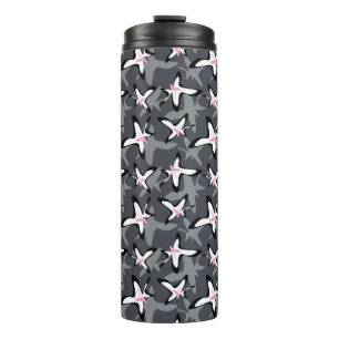 Pink grey modern abstract flowers thermal tumbler