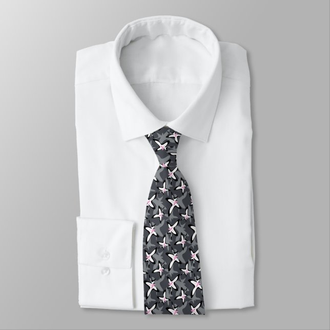Pink grey modern abstract flowers tie (Tied)