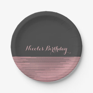 Pink & Grey Modern Glam Sequins Chic Elegant Party Paper Plate