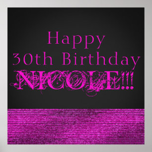 Pink & Grey Modern Glam Sequins Party Banner Poster