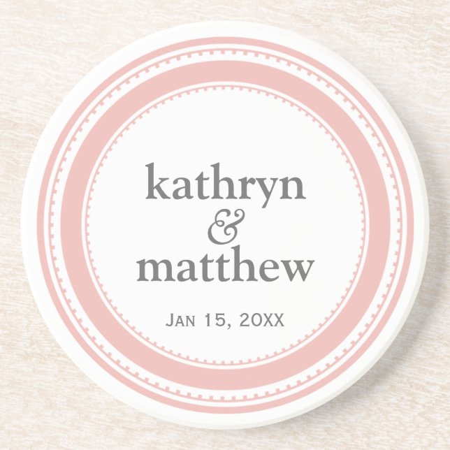 Pink grey modern medallion round commemorative coaster (Front)
