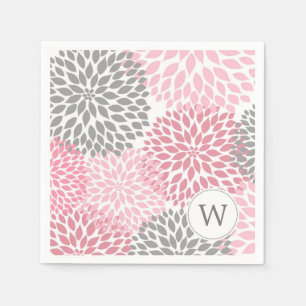 Pink Grey Monogram Dahlias dinner napkins