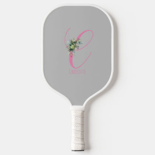 Pink grey monogram flower letter C Pickleball Paddle