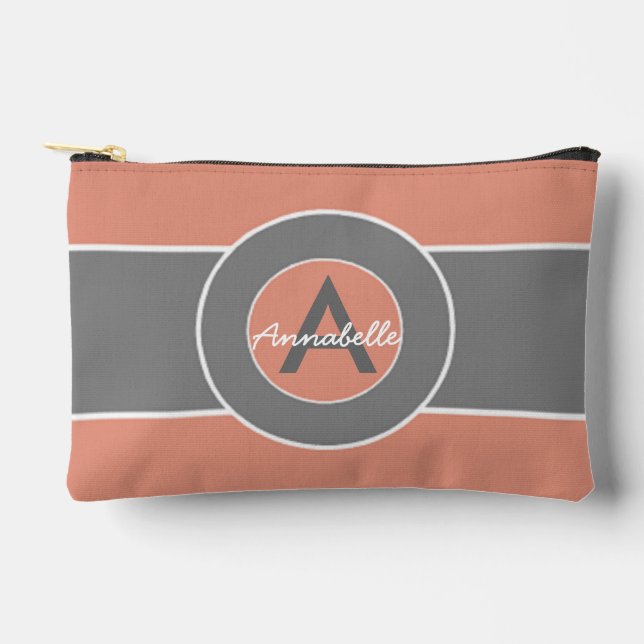 Pink Grey Monogram Personalised Accessory Pouch (Front)