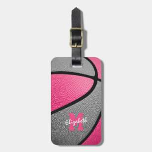 pink grey monogrammed sports gifts basketball luggage tag