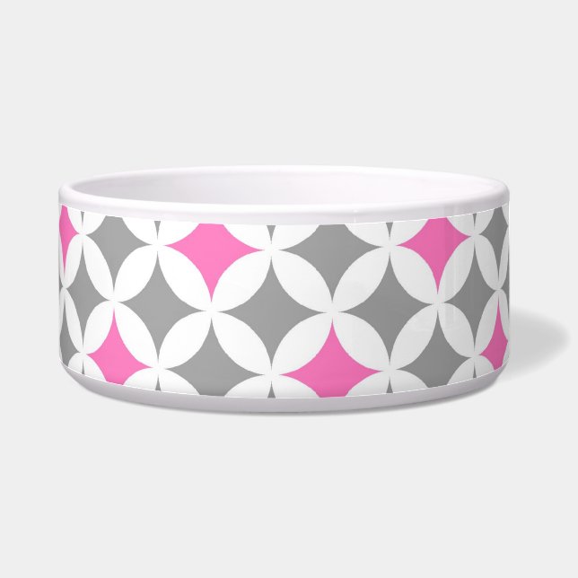Pink Grey Pattern Custom Dog Bowl (Left)