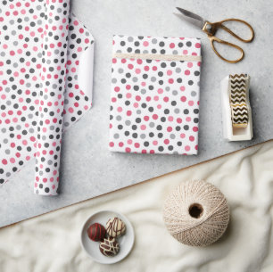 Pink Grey Pattern Polka Dots Wrapping Paper