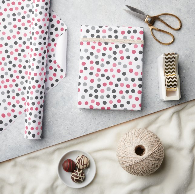 Pink Grey Pattern Polka Dots Wrapping Paper (Crafts)