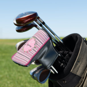 Pink & Grey Pattern Stripes, Flowers, Personalised Golf Head Cover